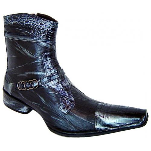 Fiesso Black/Silver Crocodile Print Boots w/Zipper FI8010